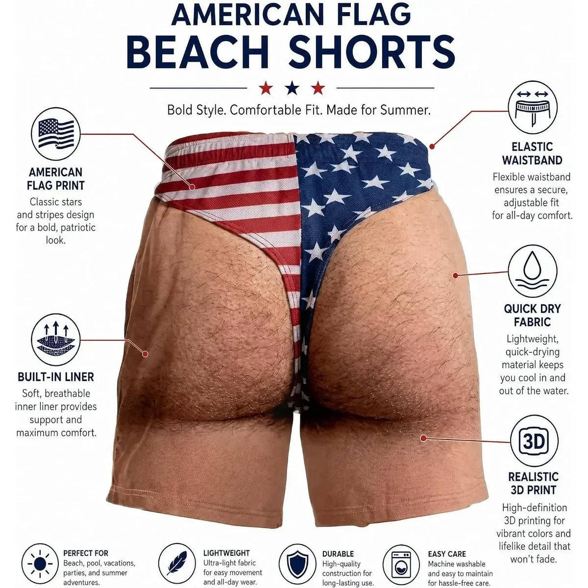 BUY 2,GET 10%OFF -- Funny Patriotic Men Swim Trunks - Personalized Birthday Gifts