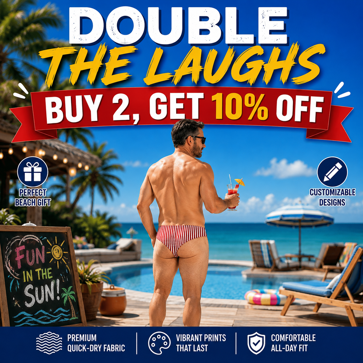 BUY 2,GET 10%OFF -- Funny Patriotic Men Swim Trunks - Personalized Birthday Gifts